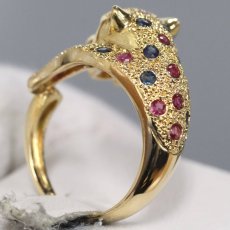 画像3: K18ルビーサファイアダイヤモンドリング パンサーモチーフ R0.41 S0.37 D0.01 6.7g #11 (3)