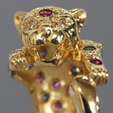 画像5: K18ルビーサファイアダイヤモンドリング パンサーモチーフ R0.41 S0.37 D0.01 6.7g #11 (5)