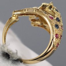 画像6: K18ルビーサファイアダイヤモンドリング パンサーモチーフ R0.41 S0.37 D0.01 6.7g #11 (6)