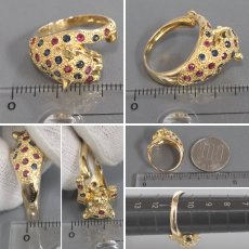 画像9: K18ルビーサファイアダイヤモンドリング パンサーモチーフ R0.41 S0.37 D0.01 6.7g #11 (9)