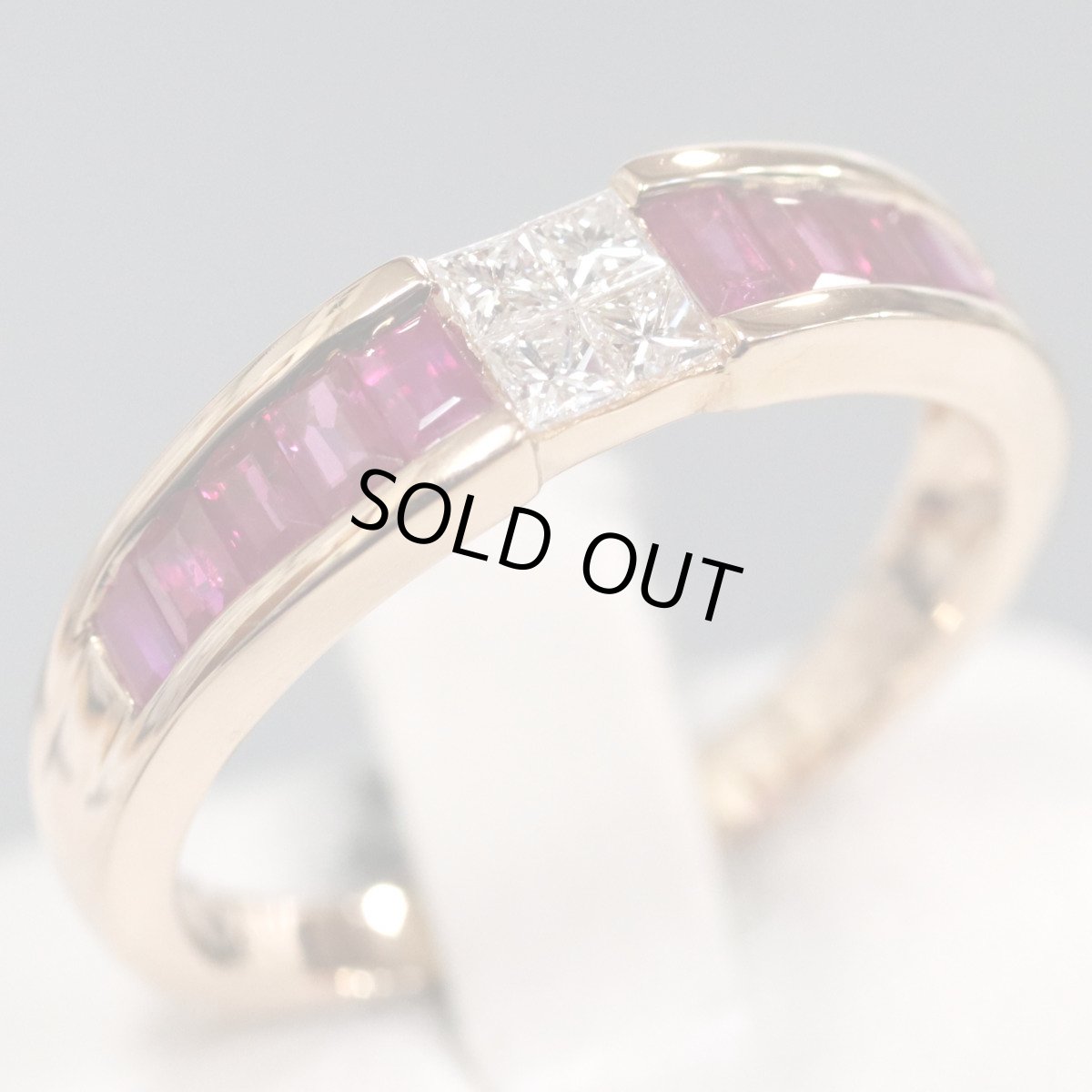 画像1: K18PGルビーダイヤモンドリング R0.93 D0.25 4.0g #17 ソーティング ピンクゴールド プリンセスカット (1)