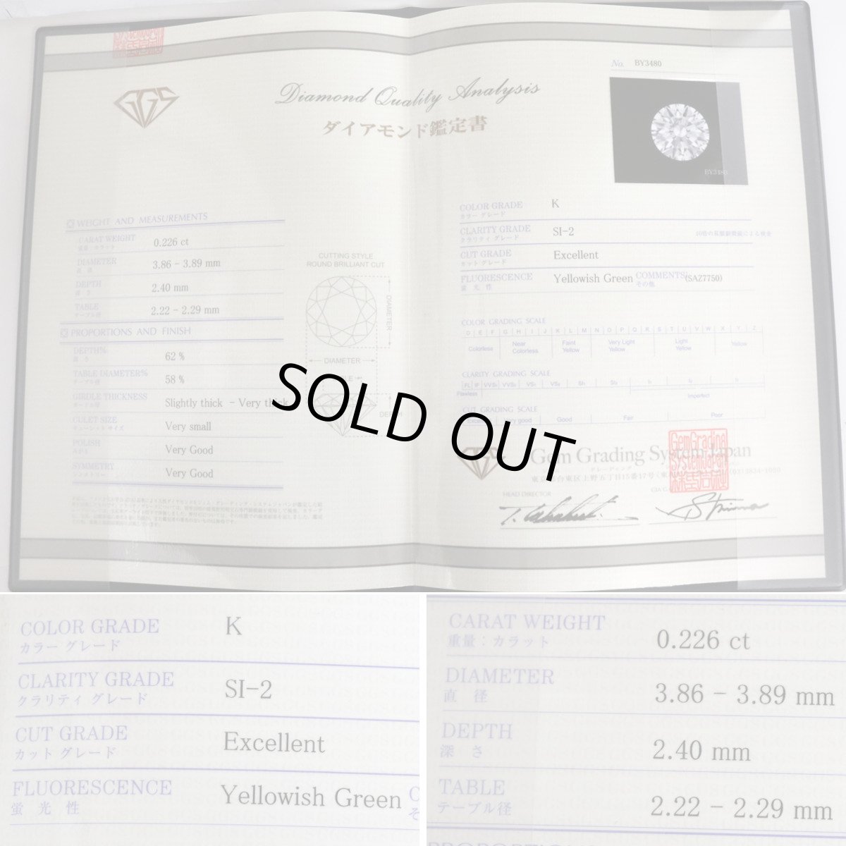 画像10: K18PGダイヤモンドリング D0.226 D0.08 2.2g #10 鑑定書 (10)