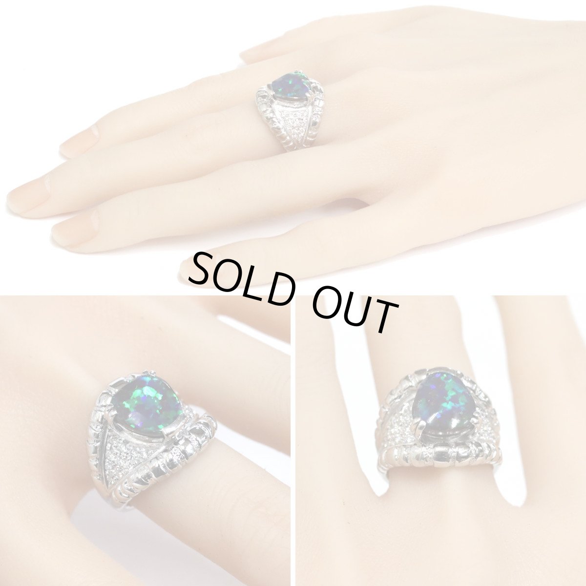 画像10: Pt900ブラックオパールダイヤモンドリング BkO4.02 D0.38 22.7g #16 (10)