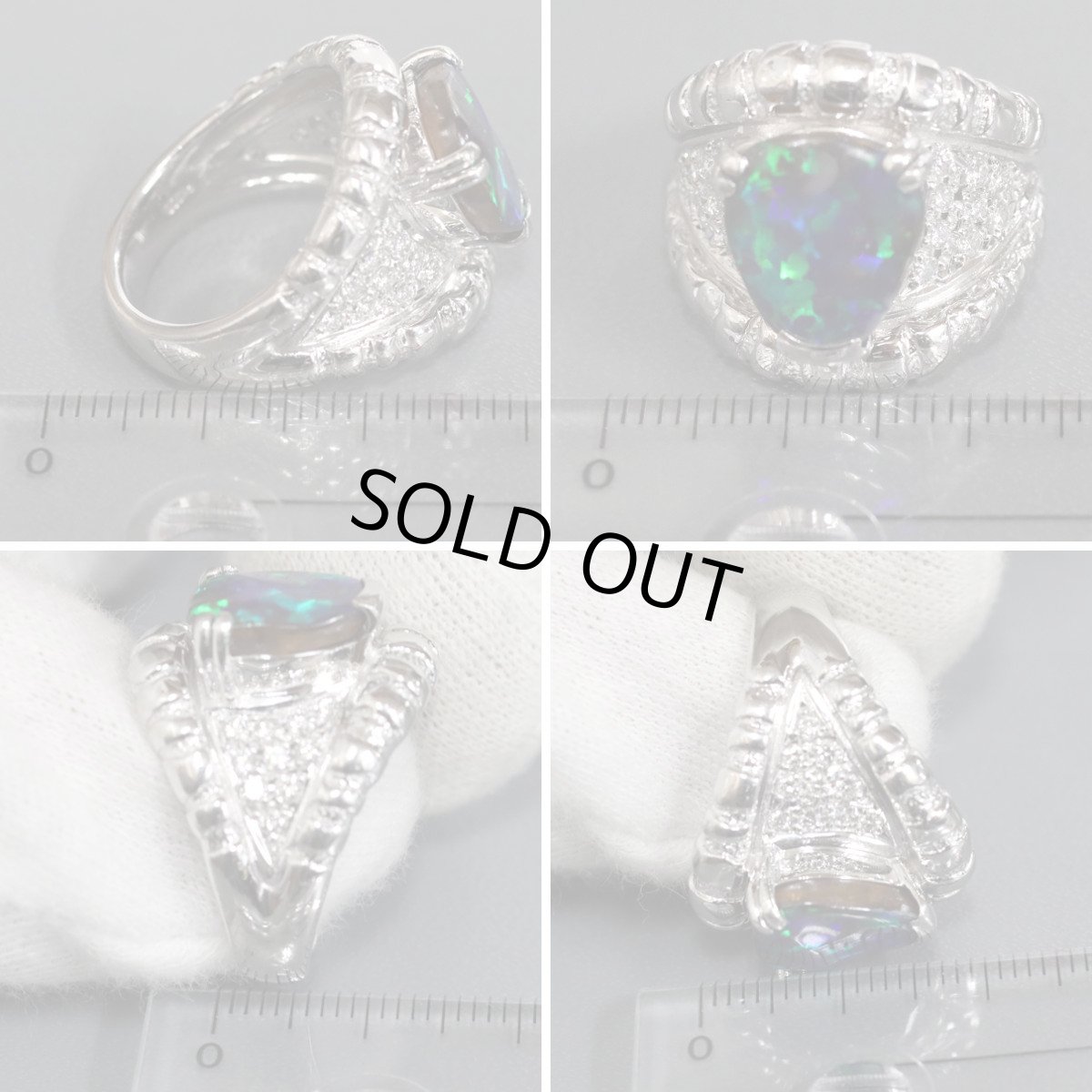 画像9: Pt900ブラックオパールダイヤモンドリング BkO4.02 D0.38 22.7g #16 (9)