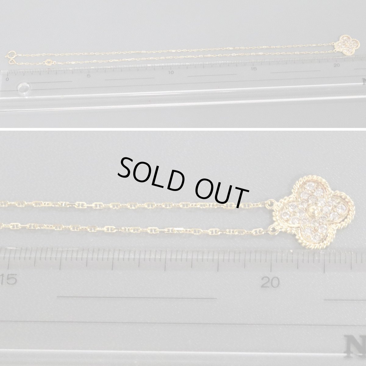 画像9: K18/750ダイヤモンドネックレス クローバーモチーフ D0.41 4.3g 40cm イエローゴールド 花 (9)