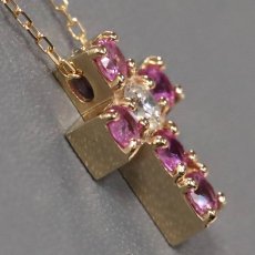 画像3: K18ピンクサファイアダイヤモンドネックレス クロスモチーフ PS0.65 D0.15 2.8g AJ付45cm (3)