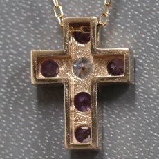 画像4: K18ピンクサファイアダイヤモンドネックレス クロスモチーフ PS0.65 D0.15 2.8g AJ付45cm (4)