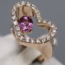 画像1: K18PGピンクサファイアダイヤモンドリング PS0.873 D0.445 9.6g #8 ソーティング (1)