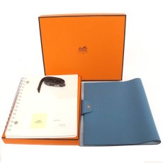 画像1: エルメス ノートカバー ユリスMM 四角P刻印/トゴ/ブルージーン レフィル100枚付 (1)