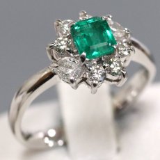 画像1: Pt900エメラルドダイヤモンドリング E0.48 D0.36 4.9g #10.5 (1)
