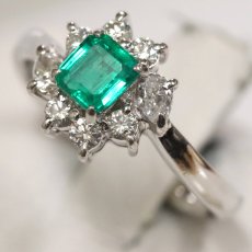 画像4: Pt900エメラルドダイヤモンドリング E0.48 D0.36 4.9g #10.5 (4)