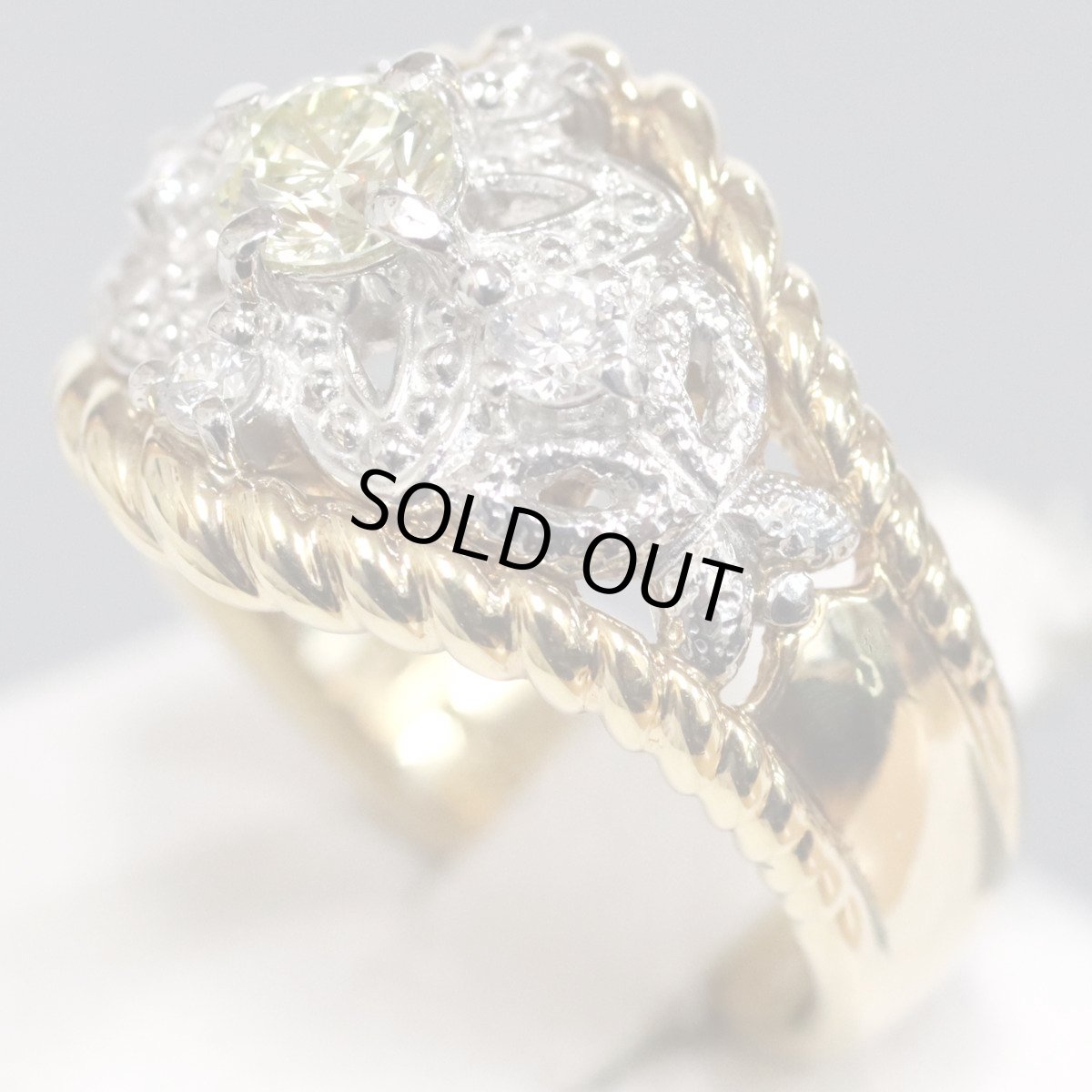 画像2: K18/Pt900ダイヤモンドリング D0.37 D0.20 10.9g #10 (2)