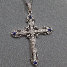 画像1: K18WGダイヤモンドサファイアペンダント クロスモチーフ D0.26 S0.14 7.2g AJ付44cm (1)