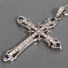 画像4: K18WGダイヤモンドサファイアペンダント クロスモチーフ D0.26 S0.14 7.2g AJ付44cm (4)