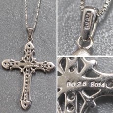 画像5: K18WGダイヤモンドサファイアペンダント クロスモチーフ D0.26 S0.14 7.2g AJ付44cm (5)