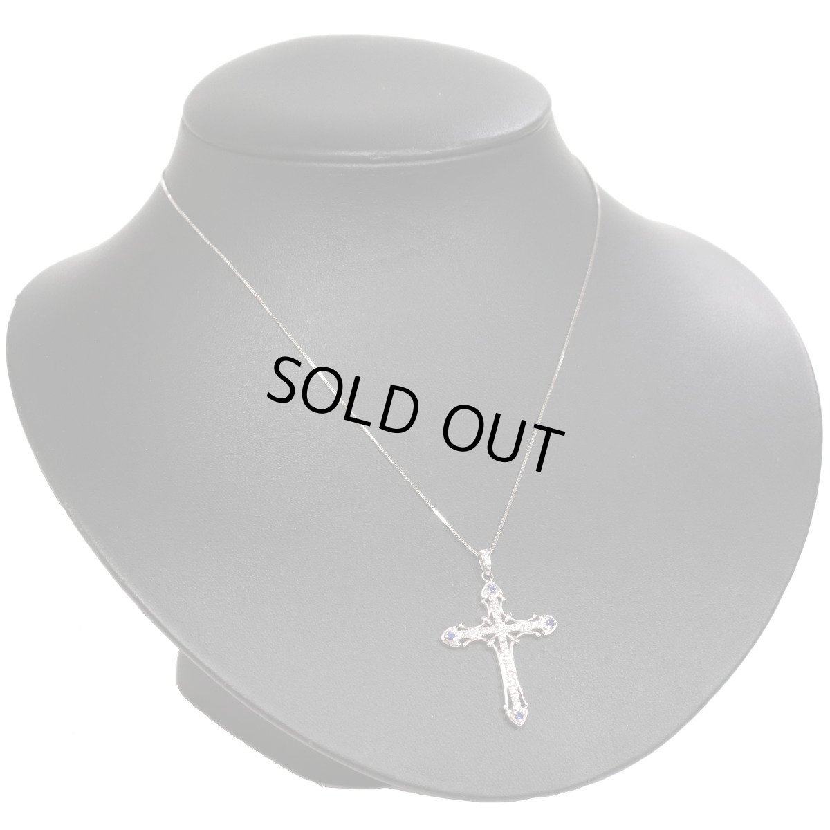 画像6: K18WGダイヤモンドサファイアペンダント クロスモチーフ D0.26 S0.14 7.2g AJ付44cm (6)