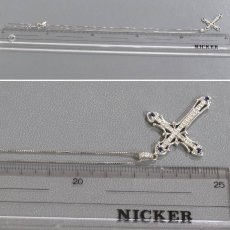 画像8: K18WGダイヤモンドサファイアペンダント クロスモチーフ D0.26 S0.14 7.2g AJ付44cm (8)