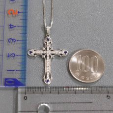 画像9: K18WGダイヤモンドサファイアペンダント クロスモチーフ D0.26 S0.14 7.2g AJ付44cm (9)