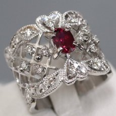 画像1: Pt900ダイヤモンド非加熱ピジョンブラッドルビーリング R0.66 D0.24 12.7g #10 AIGS鑑別書 (1)