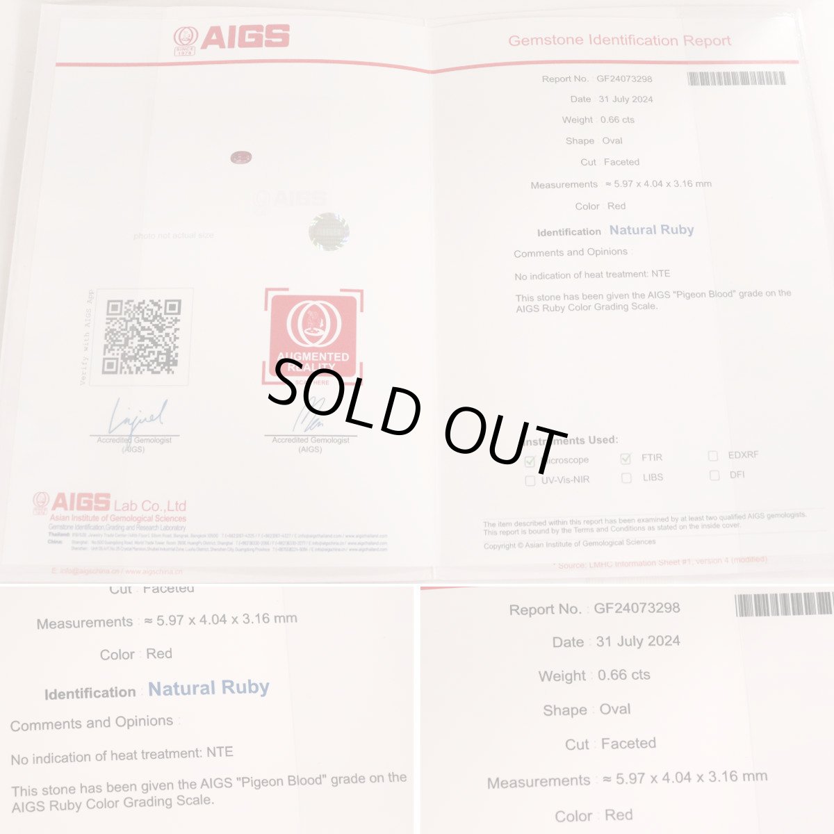 画像10: Pt900ダイヤモンド非加熱ピジョンブラッドルビーリング R0.66 D0.24 12.7g #10 AIGS鑑別書 (10)