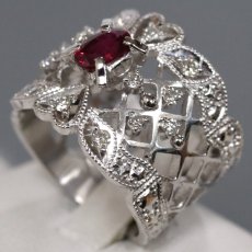 画像2: Pt900ダイヤモンド非加熱ピジョンブラッドルビーリング R0.66 D0.24 12.7g #10 AIGS鑑別書 (2)