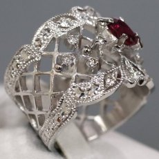 画像3: Pt900ダイヤモンド非加熱ピジョンブラッドルビーリング R0.66 D0.24 12.7g #10 AIGS鑑別書 (3)