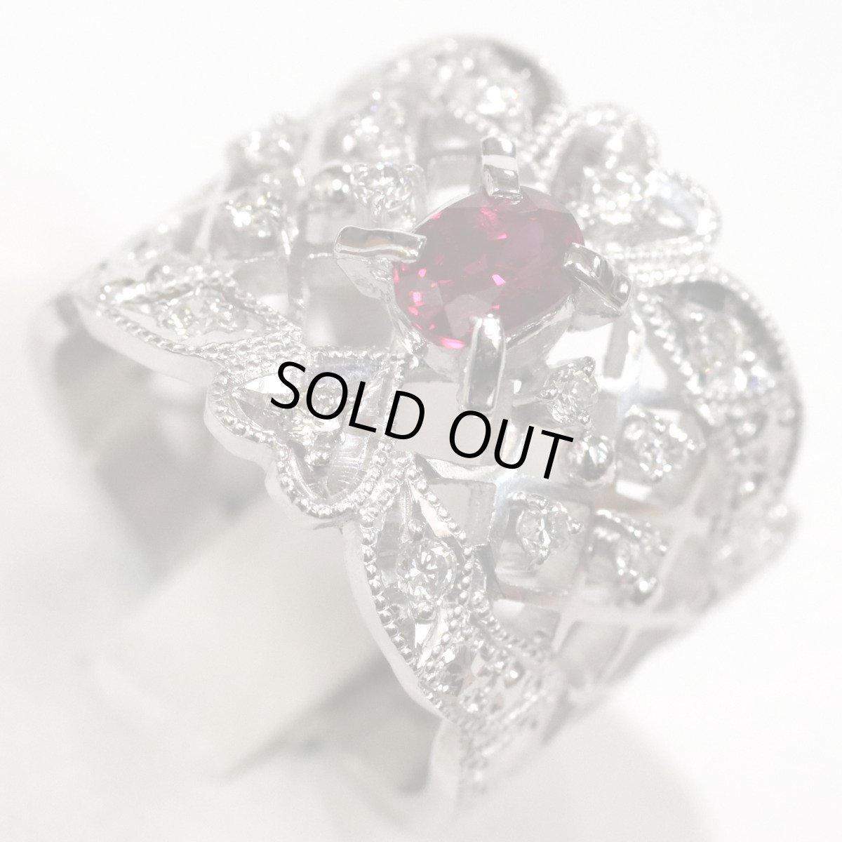 画像4: Pt900ダイヤモンド非加熱ピジョンブラッドルビーリング R0.66 D0.24 12.7g #10 AIGS鑑別書 (4)