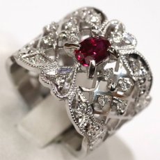 画像4: Pt900ダイヤモンド非加熱ピジョンブラッドルビーリング R0.66 D0.24 12.7g #10 AIGS鑑別書 (4)