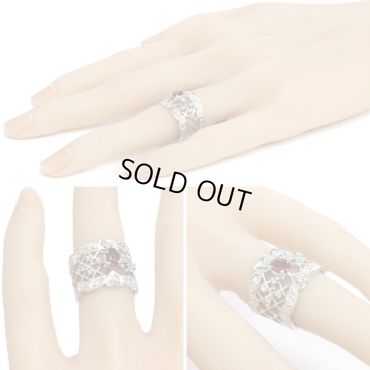 画像9: Pt900ダイヤモンド非加熱ピジョンブラッドルビーリング R0.66 D0.24 12.7g #10 AIGS鑑別書 (9)