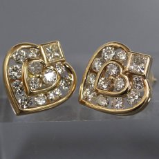 画像1: K18ダイヤモンドピアス ハートモチーフ D1.40×2 キャッチ込み6.9g (1)