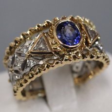 画像1: Pt900/K18サファイアダイヤモンドリング S0.69 D0.35 8.4g #10 (1)