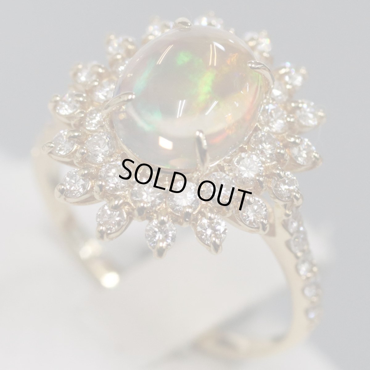 画像1: K18オパールダイヤモンドリング O1.63 D0.85 3.5g #12 鑑別カード (1)