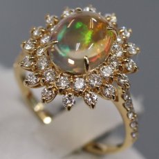 画像1: K18オパールダイヤモンドリング O1.63 D0.85 3.5g #12 鑑別カード (1)