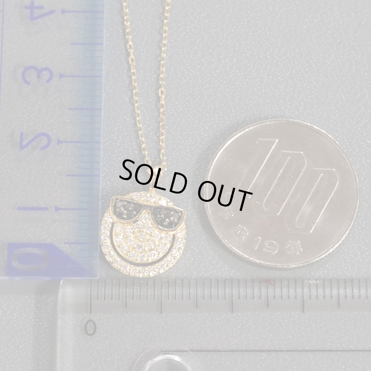 画像9: K18ダイヤモンドネックレス スマイルマーク サングラス D0.35 3.7g AJ付45cm (9)