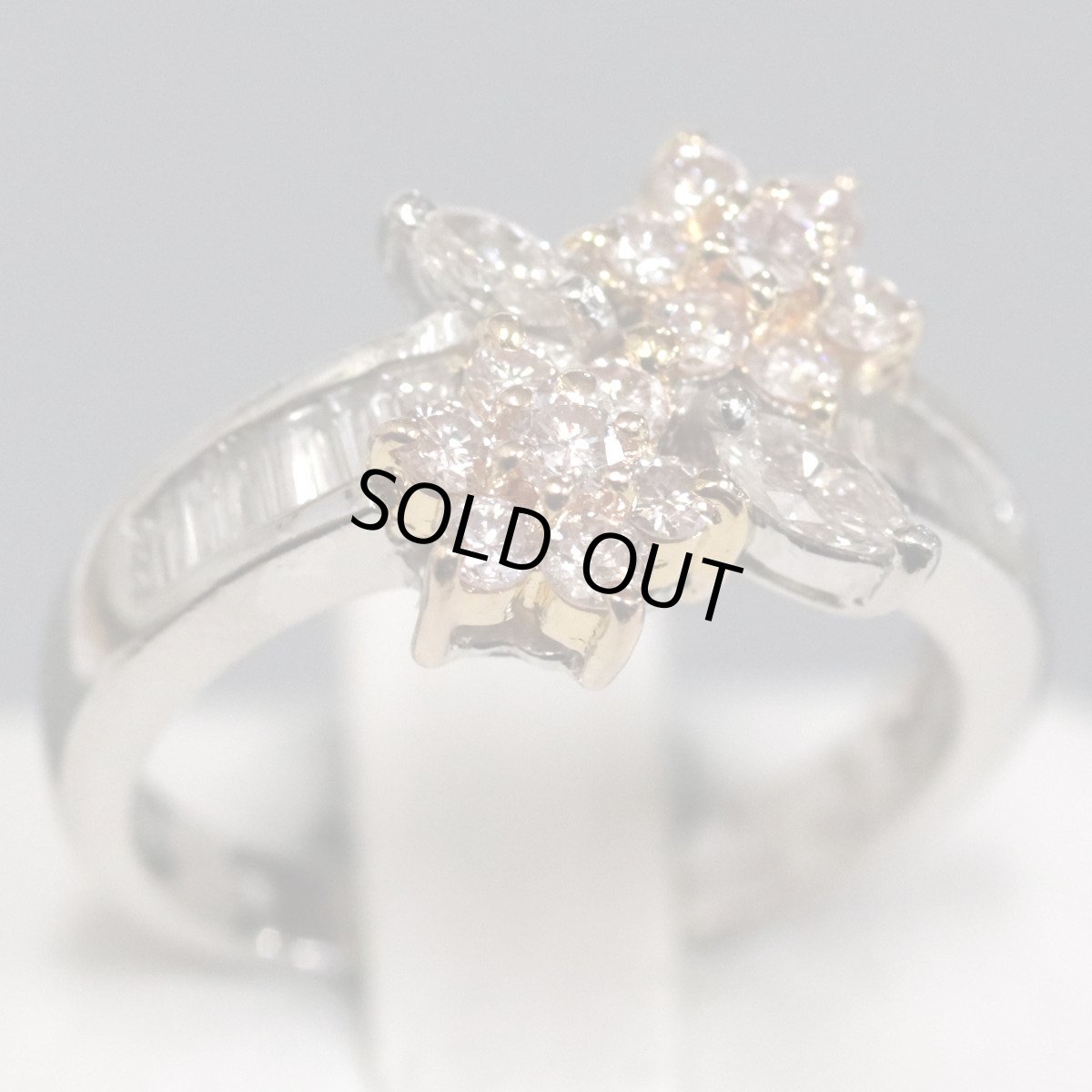 画像1: Pt900/K18ダイヤモンド/ピンクダイヤモンドリング フラワーモチーフ D0.80 4.6g #8 ソーティング (1)