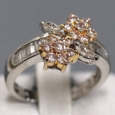 画像1: Pt900/K18ダイヤモンド/ピンクダイヤモンドリング フラワーモチーフ D0.80 4.6g #8 ソーティング (1)