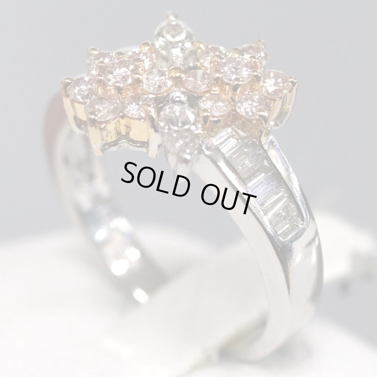 画像2: Pt900/K18ダイヤモンド/ピンクダイヤモンドリング フラワーモチーフ D0.80 4.6g #8 ソーティング (2)