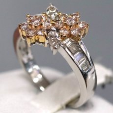 画像2: Pt900/K18ダイヤモンド/ピンクダイヤモンドリング フラワーモチーフ D0.80 4.6g #8 ソーティング (2)