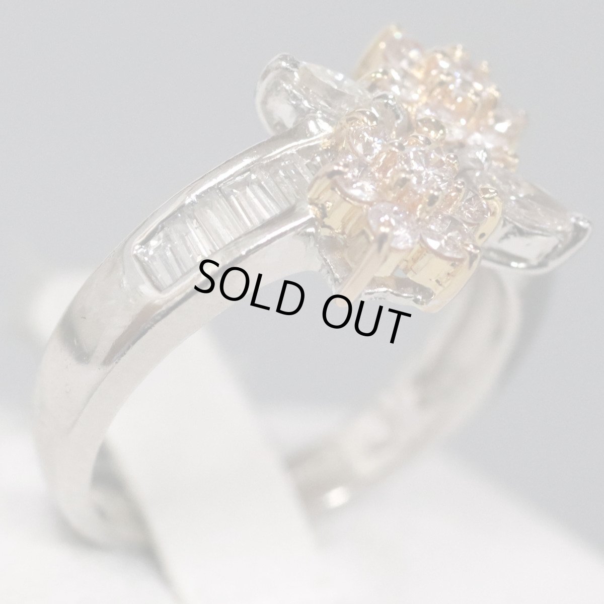 画像3: Pt900/K18ダイヤモンド/ピンクダイヤモンドリング フラワーモチーフ D0.80 4.6g #8 ソーティング (3)