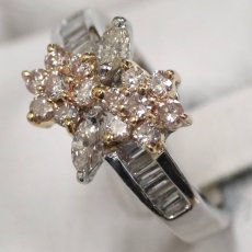 画像4: Pt900/K18ダイヤモンド/ピンクダイヤモンドリング フラワーモチーフ D0.80 4.6g #8 ソーティング (4)