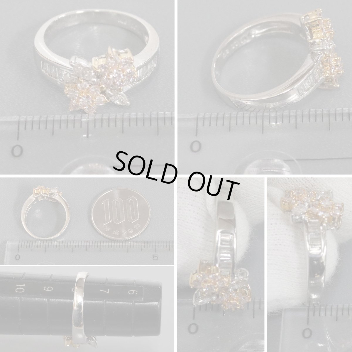 画像8: Pt900/K18ダイヤモンド/ピンクダイヤモンドリング フラワーモチーフ D0.80 4.6g #8 ソーティング (8)