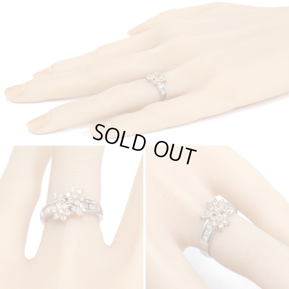 画像9: Pt900/K18ダイヤモンド/ピンクダイヤモンドリング フラワーモチーフ D0.80 4.6g #8 ソーティング (9)