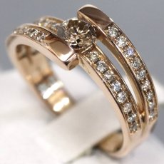 画像1: K18PGダイヤモンドリング ブラウンダイヤ0.313 D0.25 5.5g #9.5 (1)