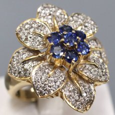 画像1: K18YG/WGサファイアダイヤモンドリング フラワーモチーフ S0.95 D0.45 11.0g #13.5 (1)