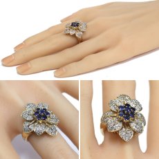 画像10: K18YG/WGサファイアダイヤモンドリング フラワーモチーフ S0.95 D0.45 11.0g #13.5 (10)