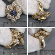 画像9: K18YG/WGサファイアダイヤモンドリング フラワーモチーフ S0.95 D0.45 11.0g #13.5 (9)