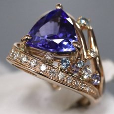 画像1: K18PGタンザナイトダイヤモンドリング TZ3.33 D0.26 0.07 0.10 9.2g #14.5 (1)