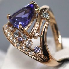 画像2: K18PGタンザナイトダイヤモンドリング TZ3.33 D0.26 0.07 0.10 9.2g #14.5 (2)