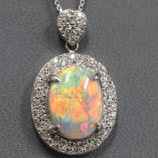 画像1: Pt900/850オパールダイヤモンドペンダント O3.66 D0.56 12.3g AJ付44cm ソーティング (1)