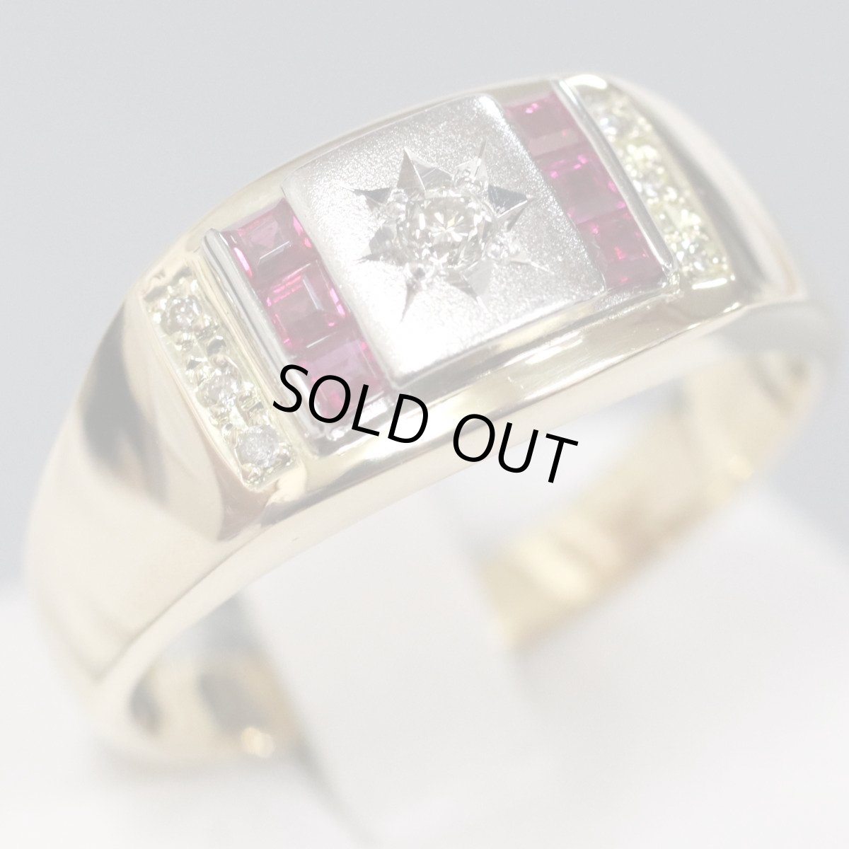 画像1: K18/Pt900ルビーダイヤモンドリング 0.08 7.6g #16 (1)